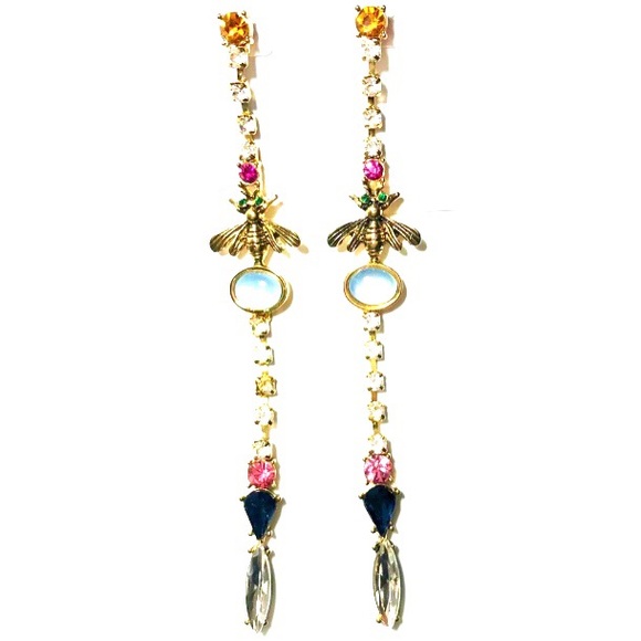 Betsey Johnson Jewelry - New Betsey Johnson Gold Tone Plated Dangle Earrings Multi Colored Bee Jewelry